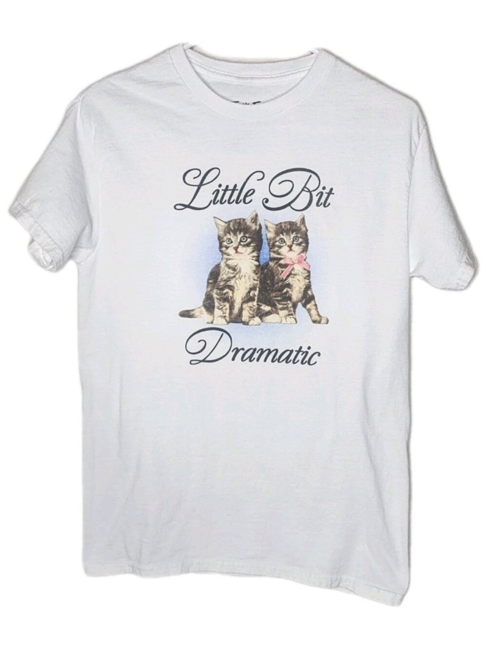 Junk Food Women's Little Bit Dramatic Kitten Graphic T-Shirt White XS